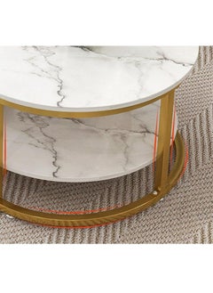 NKX Oval Coffee Table White Marble design with Gold Steel Frame and Glass  - Image 3