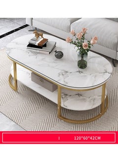 NKX Oval Coffee Table White Marble design with Gold Steel Frame and Glass  - Image 1
