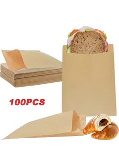 Generic 100-Piece Kraft Paper Sandwich Bags,15X20.3cm Paper Treat Bags, Greaseproof Bags for Bakery, Snacks, Cookie, Candies, Sandwich and More  - Image 1