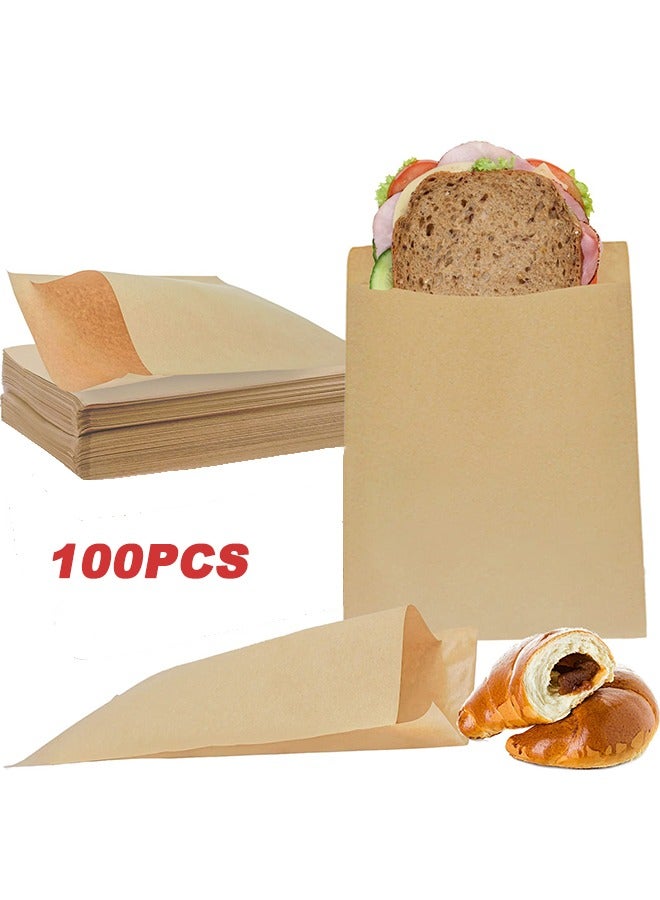 100-Piece Kraft Paper Sandwich Bags,15X20.3cm Paper Treat Bags, Greaseproof Bags for Bakery, Snacks, Cookie, Candies, Sandwich and More - Image 1