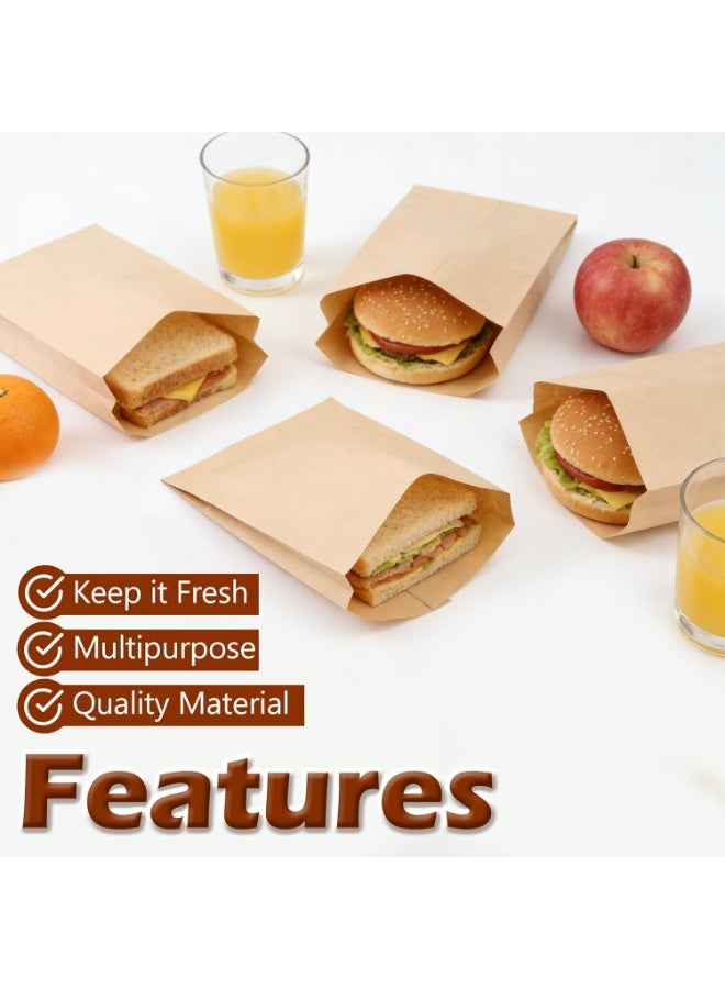KOOKNA Food Bags,Paper Sandwich Bags, 100Pcs Greaseproof Food Bags for Bakery and Snacks, Disposable Paper Treat Bags for Cookie and Candies, Eco-Friendly for School and Picnic (Brown,15X20.3cm) - Image 5