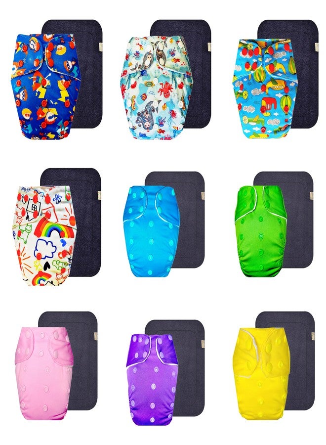 Dumbledo Premium Cloth Diaper with Black Insert (Pack of 9) | Dry Feel and Comfortable | Reusable & Washable | Travel Friendly | All-Day Wear | 3 Months - 3 Years | Unisex Baby - Image 1