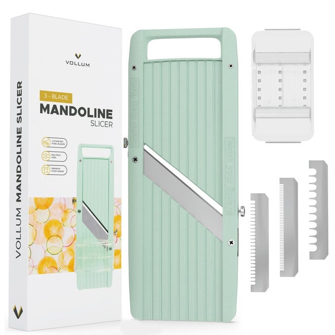 NARROW MANDOLINE SLICER FOR KITCHEN PROFESSIONAL SLICER VEGETABLE CUTTER JAPANESE MANDOLINE SLICER WITH INTERCHANGEABLE STAINLESS STEEL BLADES FOOD MANUAL SLICER HANDHELD MANDOLINE SLICER
