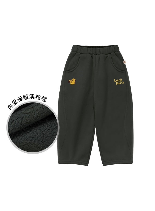 Minizone Kidsren's Pants Autumn And Winter Velvet Pants Boys' Warm Sports Pants Girls Casual Straight Pants