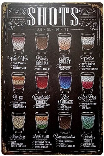 ERLOOD Shots Menu Retro Vintage Bar Metal Tin Sign Poster Ptyle Wall Art Pub Bar Decor 12 X 8 - Image 1