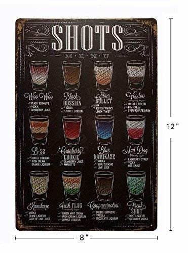 ERLOOD Shots Menu Retro Vintage Bar Metal Tin Sign Poster Ptyle Wall Art Pub Bar Decor 12 X 8 - Image 2