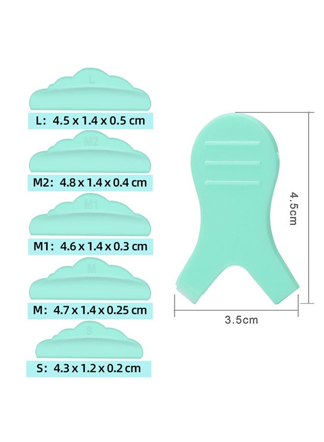 قضبان رفع الغمازة، قضبان رفع الغمازة العينية، أدوات المكياج المصنوعة من السيليكون ذات الرموش الدائري على شكل Y فرشاة الرموش، 5 أحجام S/M/M1/M2/L، وسائد رفع الغمازة القابلة لإعادة الاستخدام (أخضر) - Image 2