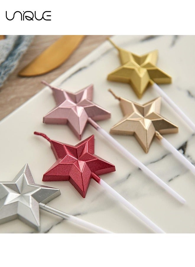 يونيك 5 حزمة نجمة على شكل شموع عيد ميلاد - الإبداعية 3D شمعة رومانسية كعكة الديكور اللوازم - متعدد الألوان كعكة توبر الشموع - لحفل زفاف عيد ميلاد - Image 3
