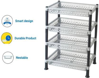 NEWON 4 Tyre Multipurpose Basket Stand Rack For Fruit And Vegetable 4 Layer Grey - Image 3