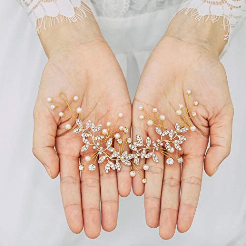 Unsutuo Bridal Crystal Headband Gold Rhinestone Hair Vine Pearls Wedding Accessories for Women and Girls(Gold) - Image 4