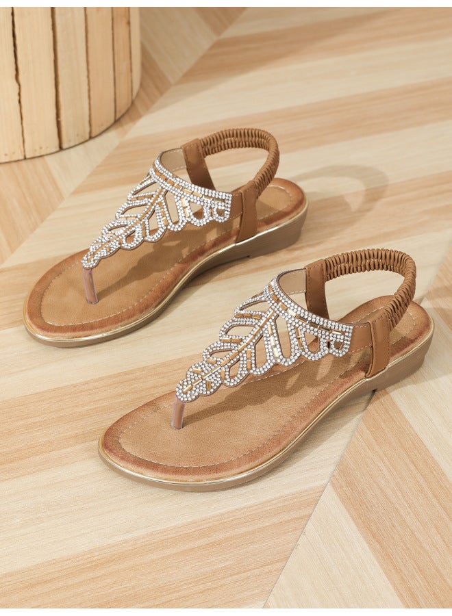 Summer  Women's Shoes Thick-soled Wedge Flip-flop Sandals Large Size Shoes Rhinestone Shoes Large Size Women's Shoes