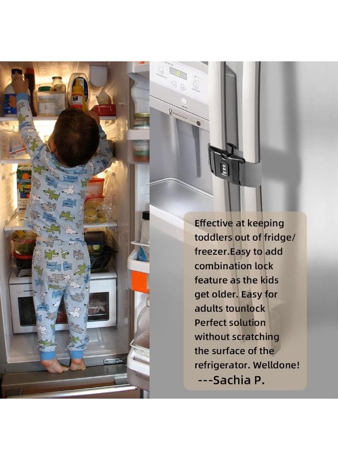 Fresheracc Fridge Freezer Refrigerator Cabinet Lock Latch, (2 Packs) Adjustable French Door Guard for Toddlers Children Kids Special Needs, No Drill No Screw No Adhesive (2 Packs Grey) - Image 2