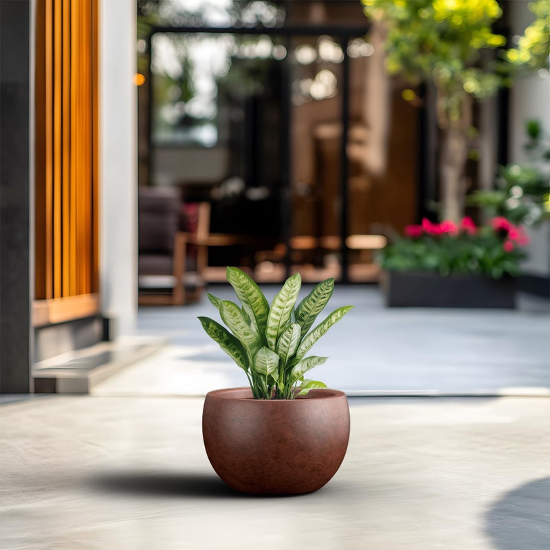 Kante 19.9" Dia Round Concrete Planter, Outdoor/Indoor Large Bowl Plant Pots with Drainage Hole and Rubber Plug for Garden Patio Balcony Home, Rusty - Image 4