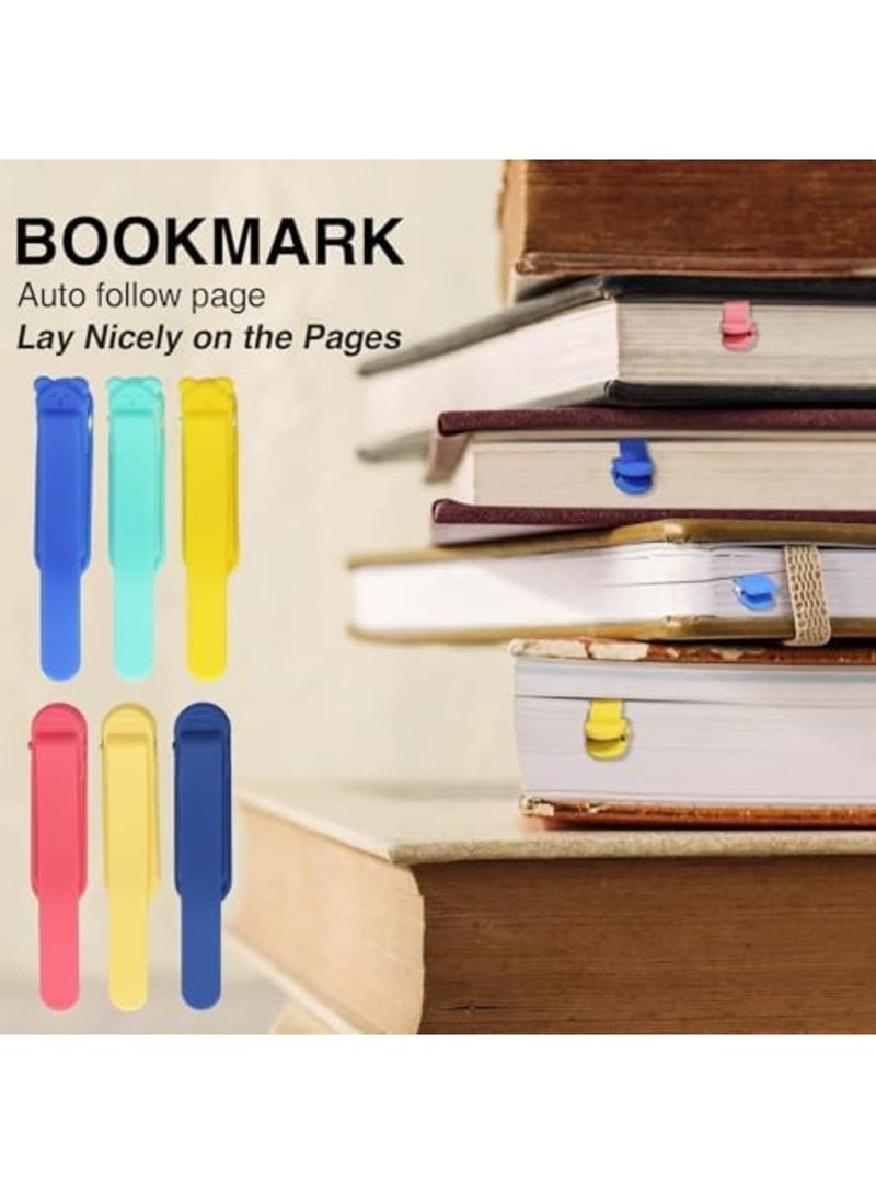 6 قطع مشابك علامات الصفحات السيليكون التلقائية - علامات صفحات ثابتة للكتب، ملحقات قراءة غير قابلة للانزلاق بتصميم مشبك آمن - هدية لطيفة لعشاق الكتب (6 ألوان) - Image 2