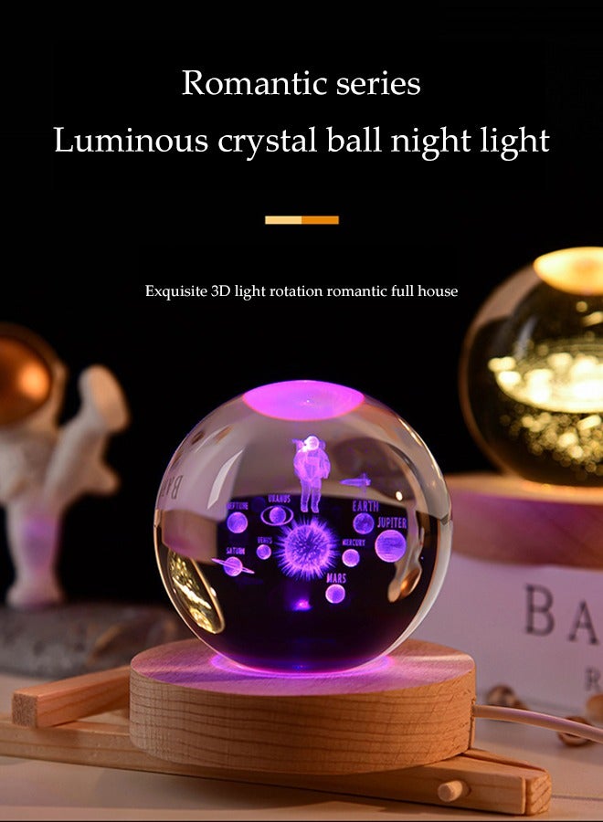 DUNISO 3D Crystal Ball Night Light, 6cm Led Wood Based Glass Ball Light, Children's Bedside Table Warm Night Light, Suitable For Desktop, Bedroom, Study, Living Room - Image 3