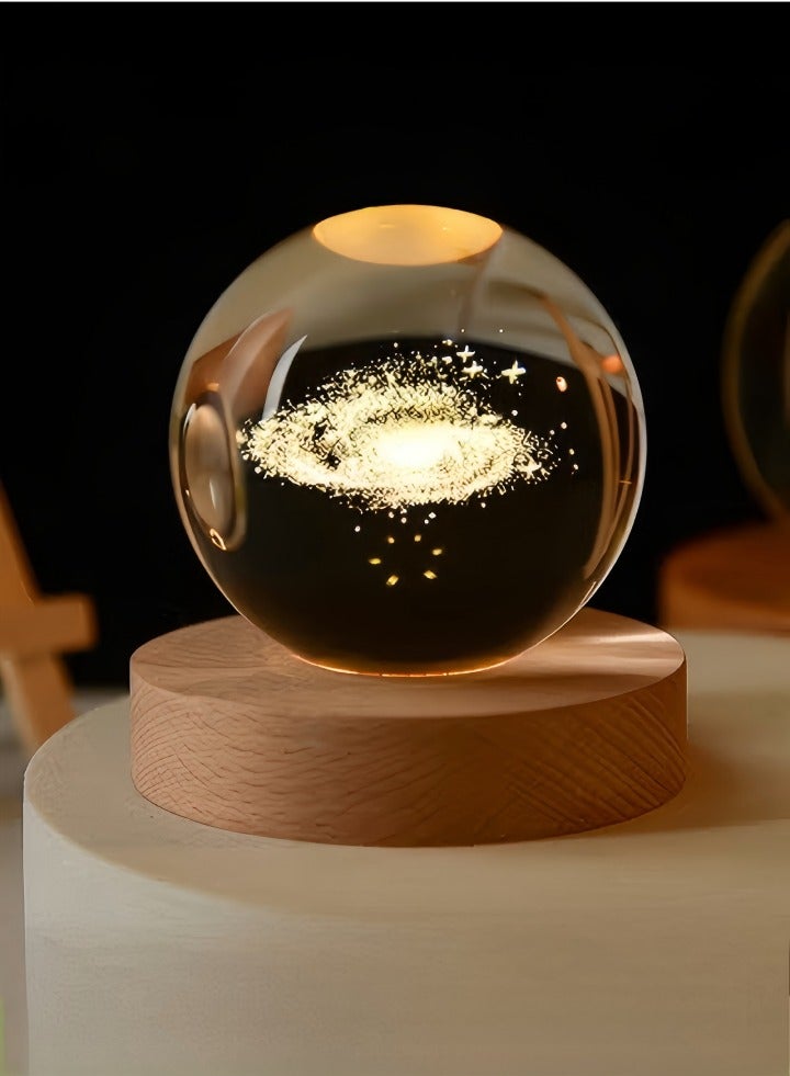 DUNISO 3D Crystal Ball Night Light, 6cm Led Wood Based Glass Ball Light, Children's Bedside Table Warm Night Light, Suitable For Desktop, Bedroom, Study, Living Room - Image 1