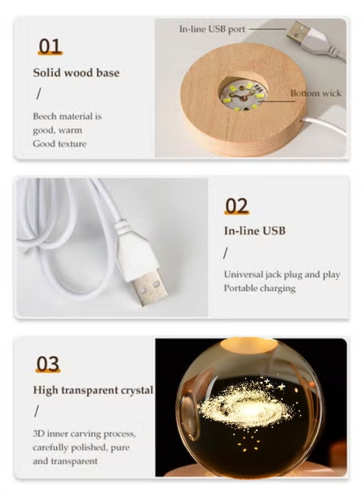 DUNISO 3D Crystal Ball Night Light, 6cm Led Wood Based Glass Ball Light, Children's Bedside Table Warm Night Light, Suitable For Desktop, Bedroom, Study, Living Room - Image 2