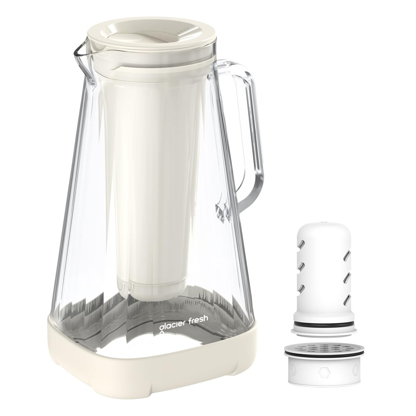 GLACIER FRESH Glass Water Pitcher for Tap and Drinking Water with Membrane and Activated Filter, Reduces Chlorine and Lead Taste, Food Grade and BPA Free Materials, 10-Cup, White