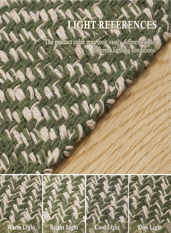 Collive 2' x 3' Small Entryway Rug, Washable Hand-Woven Kitchen Rug with Tassels, Natural/Green Farmhouse Low Profile Throw Rug Reversible Front Door Rug for Bedroom Bathroom Home Décor - Image 5