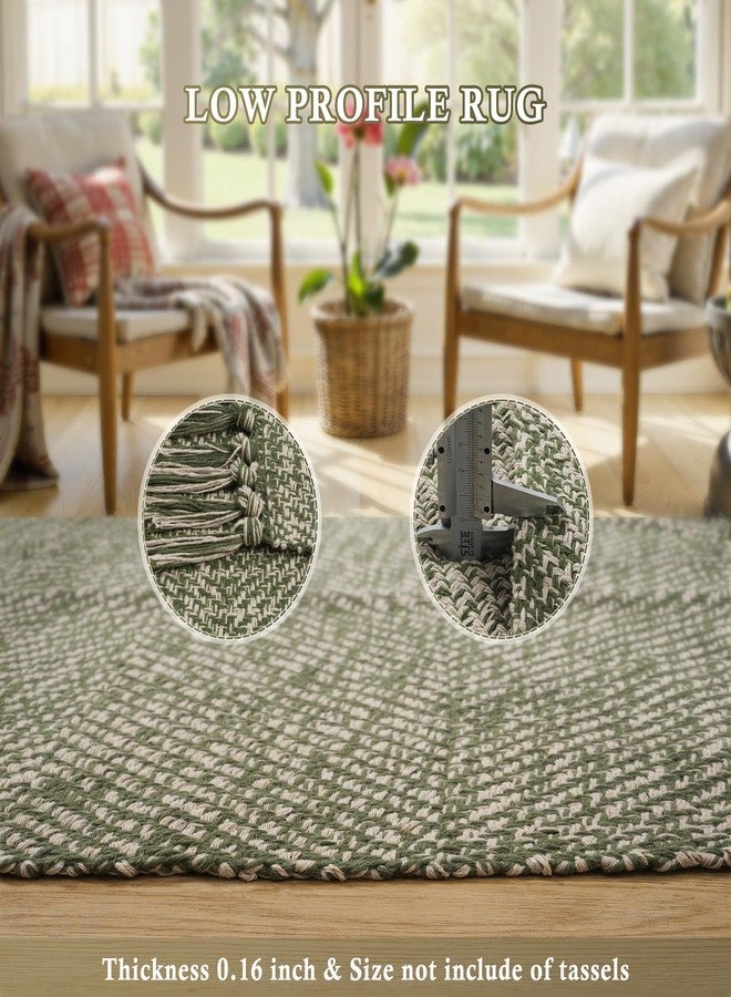 Collive 2' x 3' Small Entryway Rug, Washable Hand-Woven Kitchen Rug with Tassels, Natural/Green Farmhouse Low Profile Throw Rug Reversible Front Door Rug for Bedroom Bathroom Home Décor - Image 4