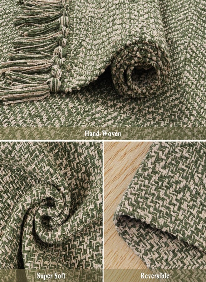Collive 2' x 3' Small Entryway Rug, Washable Hand-Woven Kitchen Rug with Tassels, Natural/Green Farmhouse Low Profile Throw Rug Reversible Front Door Rug for Bedroom Bathroom Home Décor - Image 2