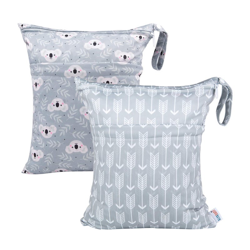 ALVABABY 2pcs Cloth Diaper Wet Dry Bags Waterproof Reusable with Two Zippered Pockets Travel Beach Pool Daycare Soiled Baby Items Yoga Gym Bag for Swimsuits or Wet Clothes L-YX3536 - Image 1