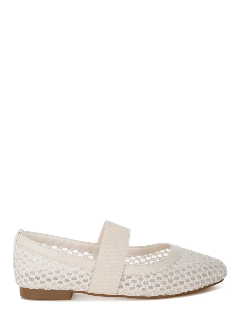 London Rag Mid-Foot Strap Ballerinas in Beige