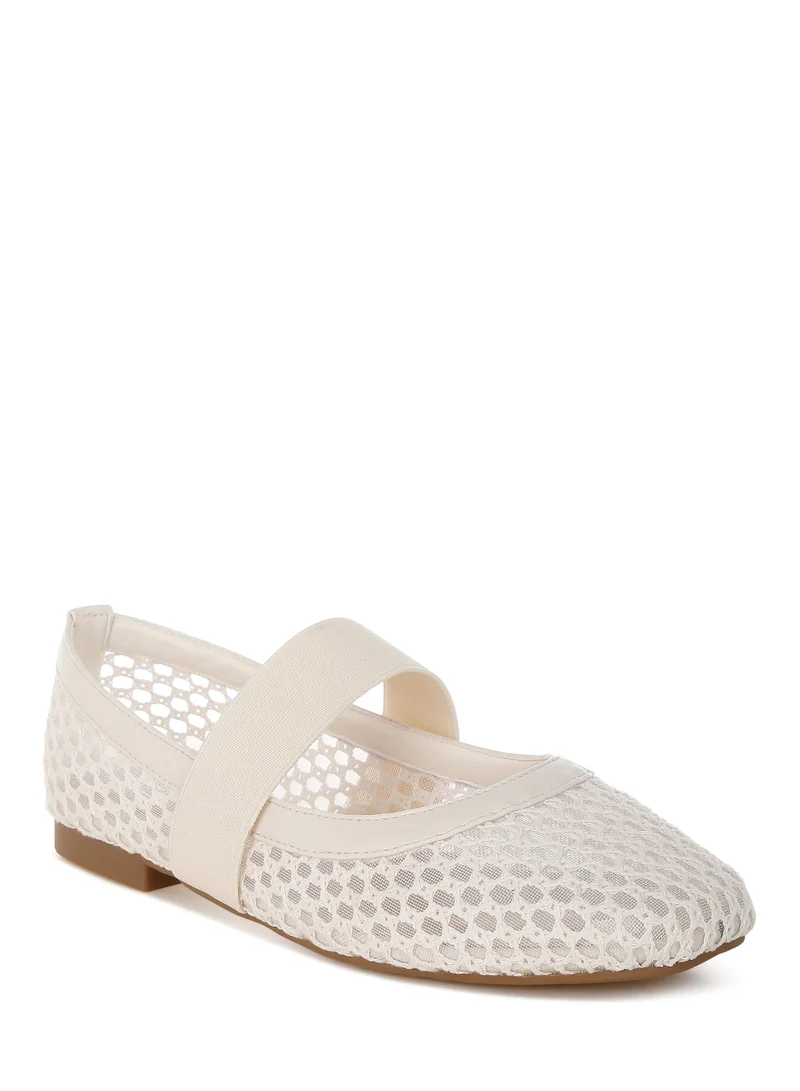 London Rag Mid-Foot Strap Ballerinas in Beige