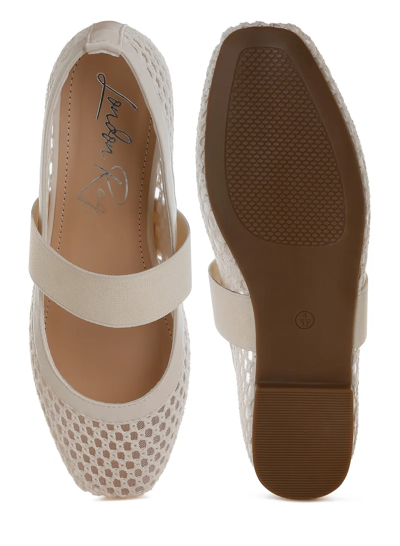 London Rag Mid-Foot Strap Ballerinas in Beige