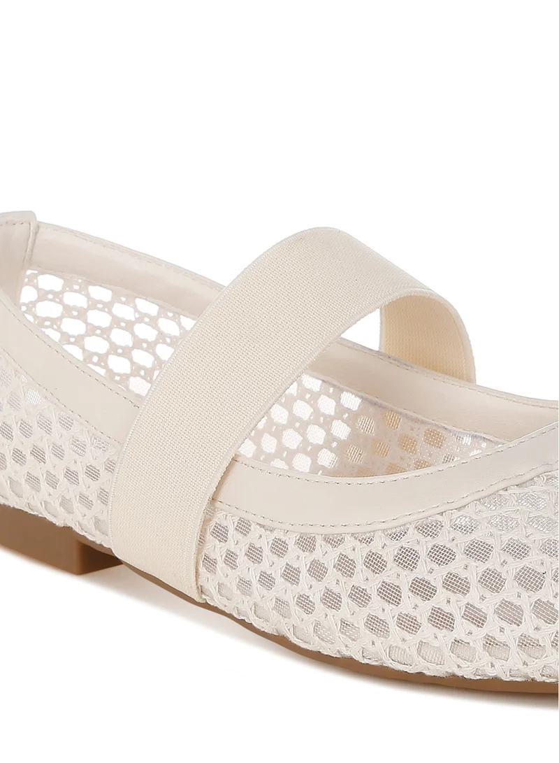London Rag Mid-Foot Strap Ballerinas in Beige