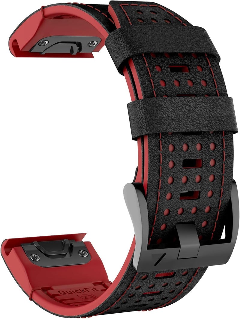 Azonee حزام جلد طبيعي مع بطانة سيليكون لساعات Garmin Fenix 7/6/5/MARQ/D2، حزام بديل قابل للتنفس - Image 2