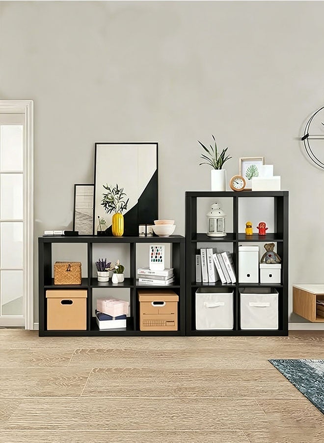 2 Tier 8 Compartment Large Capacity Freestanding Black Wooden Bookshelf, Floor-standing Home Storage Cabinet, Multi-grid Organizer, Multifunctional Display & Storage Rack for Home and Office - Image 3