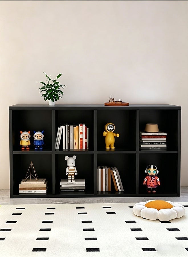2 Tier 8 Compartment Large Capacity Freestanding Black Wooden Bookshelf, Floor-standing Home Storage Cabinet, Multi-grid Organizer, Multifunctional Display & Storage Rack for Home and Office - Image 1