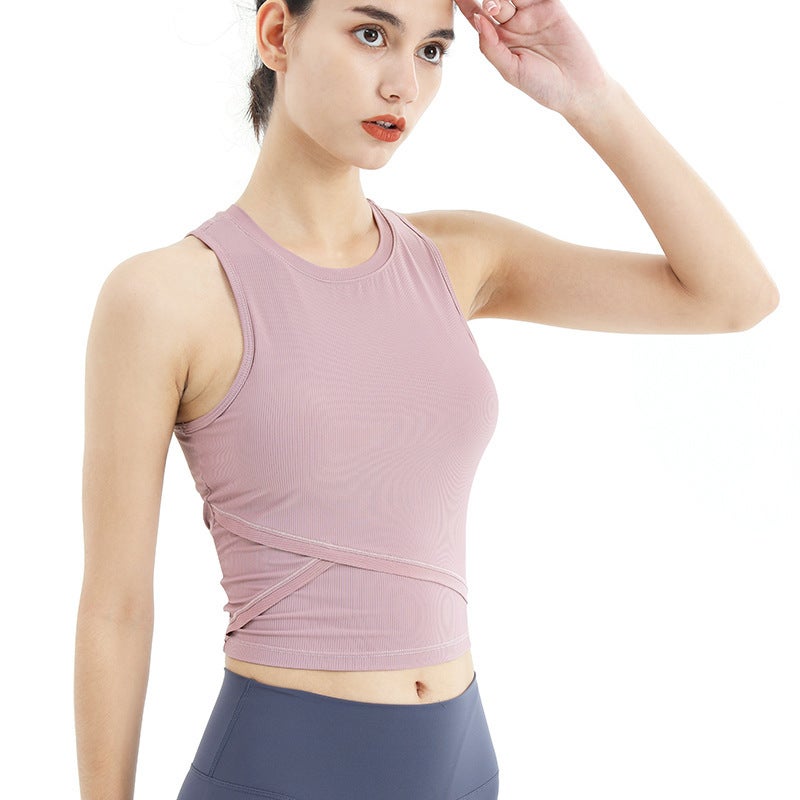 Generic Cooling Yoga Tank Top Quick-Dry Breathable Padded Sleeveless Nylon Fitness Vest lotus root starch 