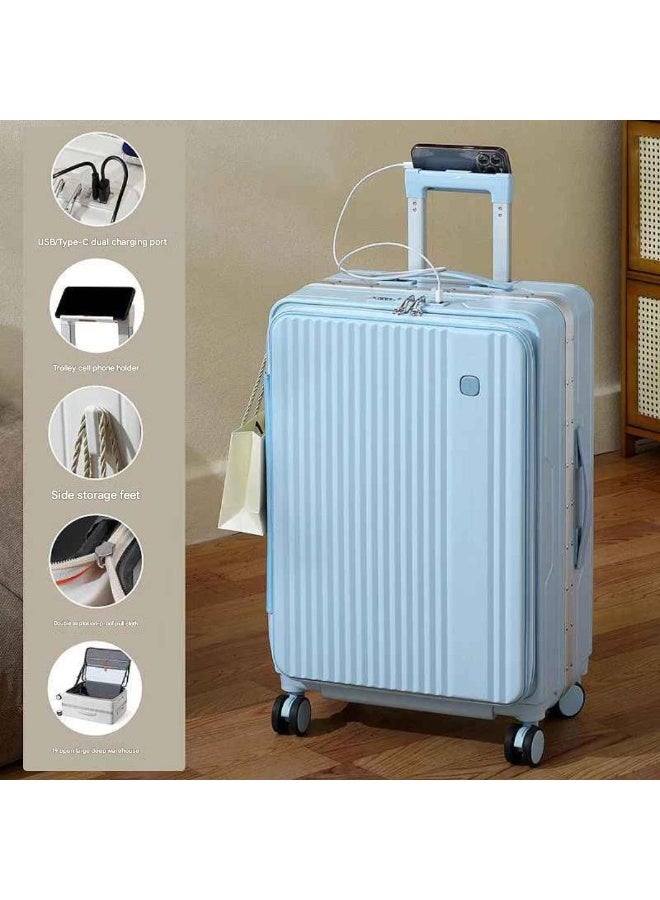 Smart Hardside Spinner Trolley Luggage with USB Charging Port – Light Blue