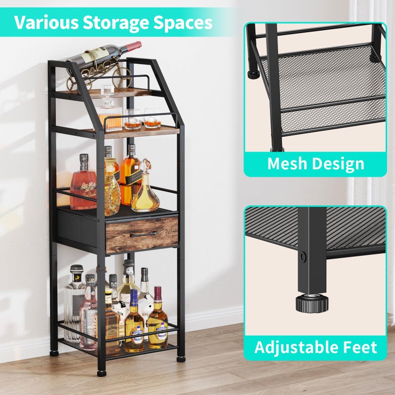HapiRm Wine Rack Freestanding Floor - 4-Tier Stepped Liquor Cabinet Bar Stand for Home with Fabric Drawer, Wine & Glass Organizer for Living Room, Kitchen, or Dining Room - Image 2