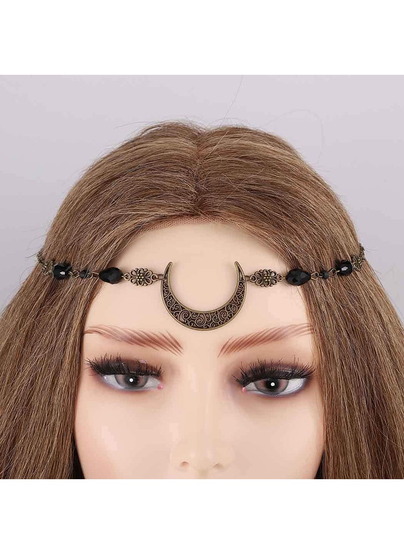 Chicque - Boho Head Chain Crescent Head Jewelry Rhinestone Headpiece Moon Hair Chain Wedding Festival Hair Accessories for Women and Girls - Image 1
