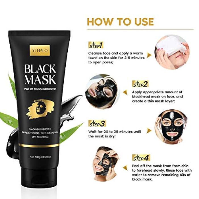 YLNALO Blackhead Remover Mask Kit, Charcoal Peel Off Facial Mask with Brush and Pimple Extractors, Deep Cleansing for Face Nose Blackhead Pores Acne, For All Skin Types (3.5 Fl.oz) - Image 4