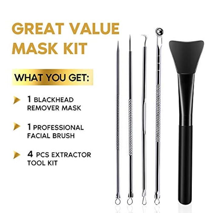 YLNALO Blackhead Remover Mask Kit, Charcoal Peel Off Facial Mask with Brush and Pimple Extractors, Deep Cleansing for Face Nose Blackhead Pores Acne, For All Skin Types (3.5 Fl.oz) - Image 5