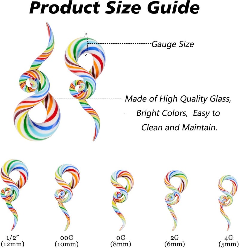 Qmcandy 2pcs Glass Spiral Tapers Plugs Twist Stretchers Earrings Stretching Piercings Jewelry Gauges 8g-14mm - Image 5