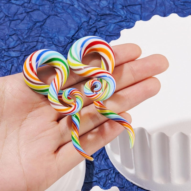 Qmcandy 2pcs Glass Spiral Tapers Plugs Twist Stretchers Earrings Stretching Piercings Jewelry Gauges 8g-14mm - Image 3