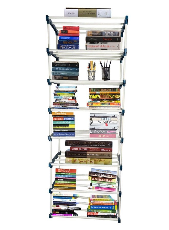 DEMARK 8 Layer Plastic Book Shelf Tall Narrow Storage Rack for Kids and Adults Modern Bookshelf Unit for Nursery, School, Home, and Office, Floor Mount Open - Image 1