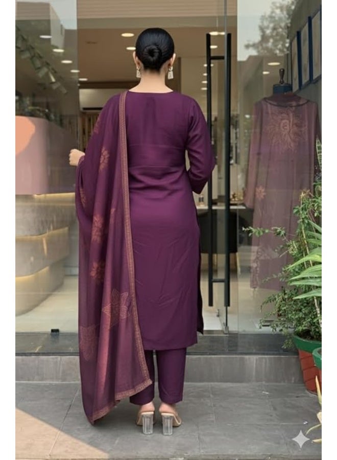 Yashika Women’s Silk Blend Kurta Set with Dupatta, Traditional Ethnic Wear Kurtis for Women|Purple|S - Image 4