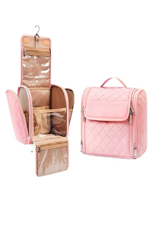 banapoy Hanging Toiletry Bag for Women, Roll up Cosmetics Makeup Bag, Travel Makeup Cosmetic Organizer with Hanging Hook, for Jewelry Toiletries, 10.63x9.45x6.30in (Pink) - Image 1