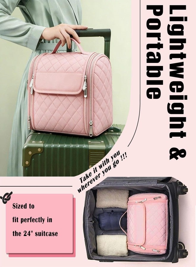 banapoy Hanging Toiletry Bag for Women, Roll up Cosmetics Makeup Bag, Travel Makeup Cosmetic Organizer with Hanging Hook, for Jewelry Toiletries, 10.63x9.45x6.30in (Pink) - Image 4