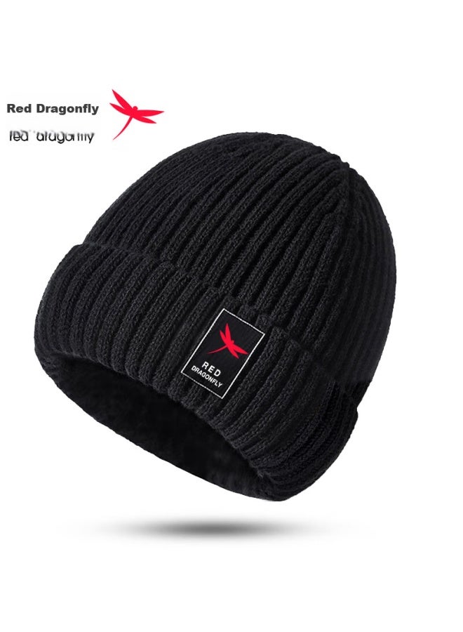 Red Dragonfly Men's Winter Hat, Cold-resistant Knitted Cap, Fleece-lined Thick Warm Knit Hat, Cotton Hat, Cycling Windproof Cold Cap - Image 1