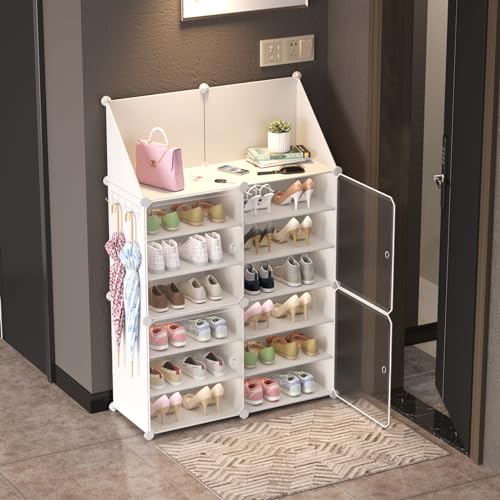 HOME CUBE Metal Portable Shoe Rack Organizer With Door 24 Pairs, Storage Cabinet for Home, Stackable Detachable Stand for Living Room Entryway Office - Jl-2014 - Image 3