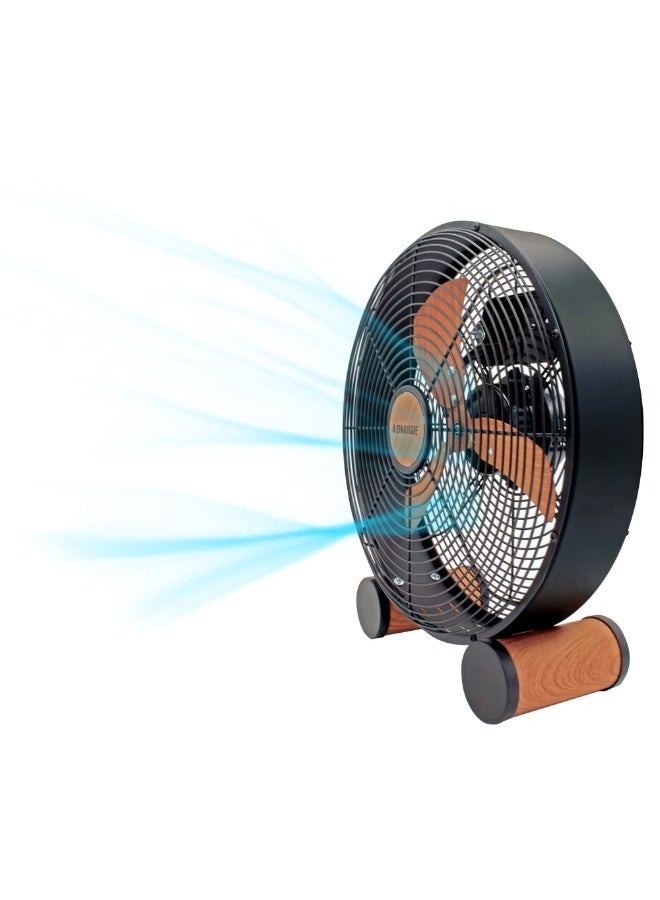 أدمور مروحة طاولة معدنية أسطوانية 12 بوصة بشفرات خشبية وقاعدة عصرية - أسود وخشبي