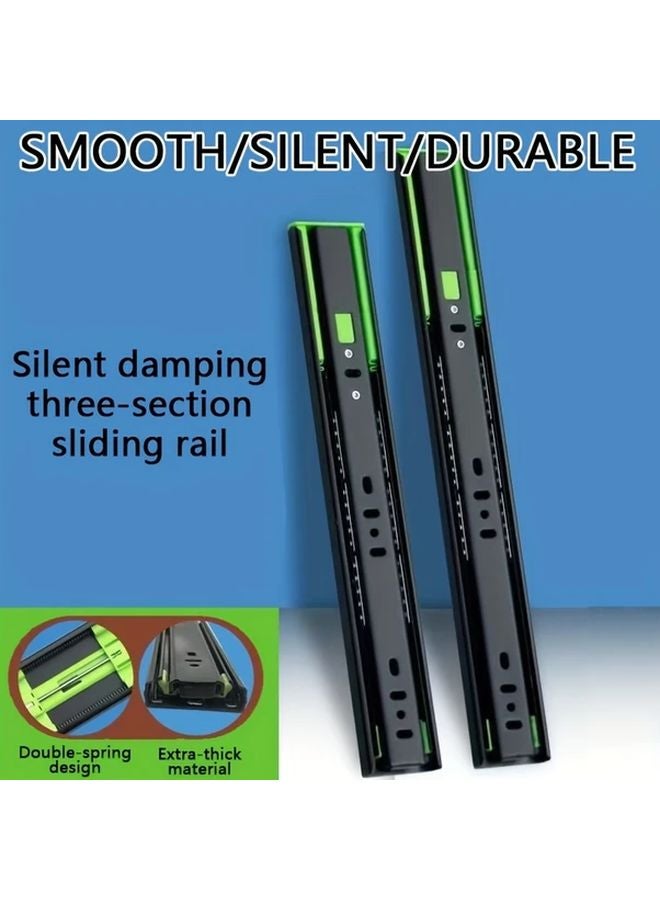 2 Pack 60cm Black Steel Damped Silent Ball Bearing Drawer Slides Heavy Duty - Image 2