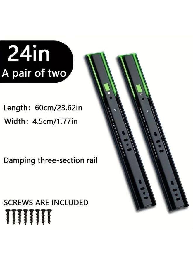 2 Pack 60cm Black Steel Damped Silent Ball Bearing Drawer Slides Heavy Duty - Image 1